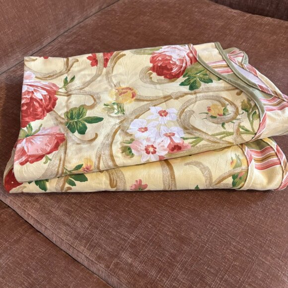 Waverly Classic Floral Valance Curtains W/Striped Trim 78" Set of 2 - Picture 2 of 5